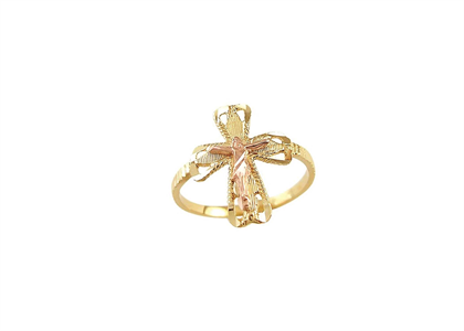 Two Tone Plated Cross Mother Mary Ring